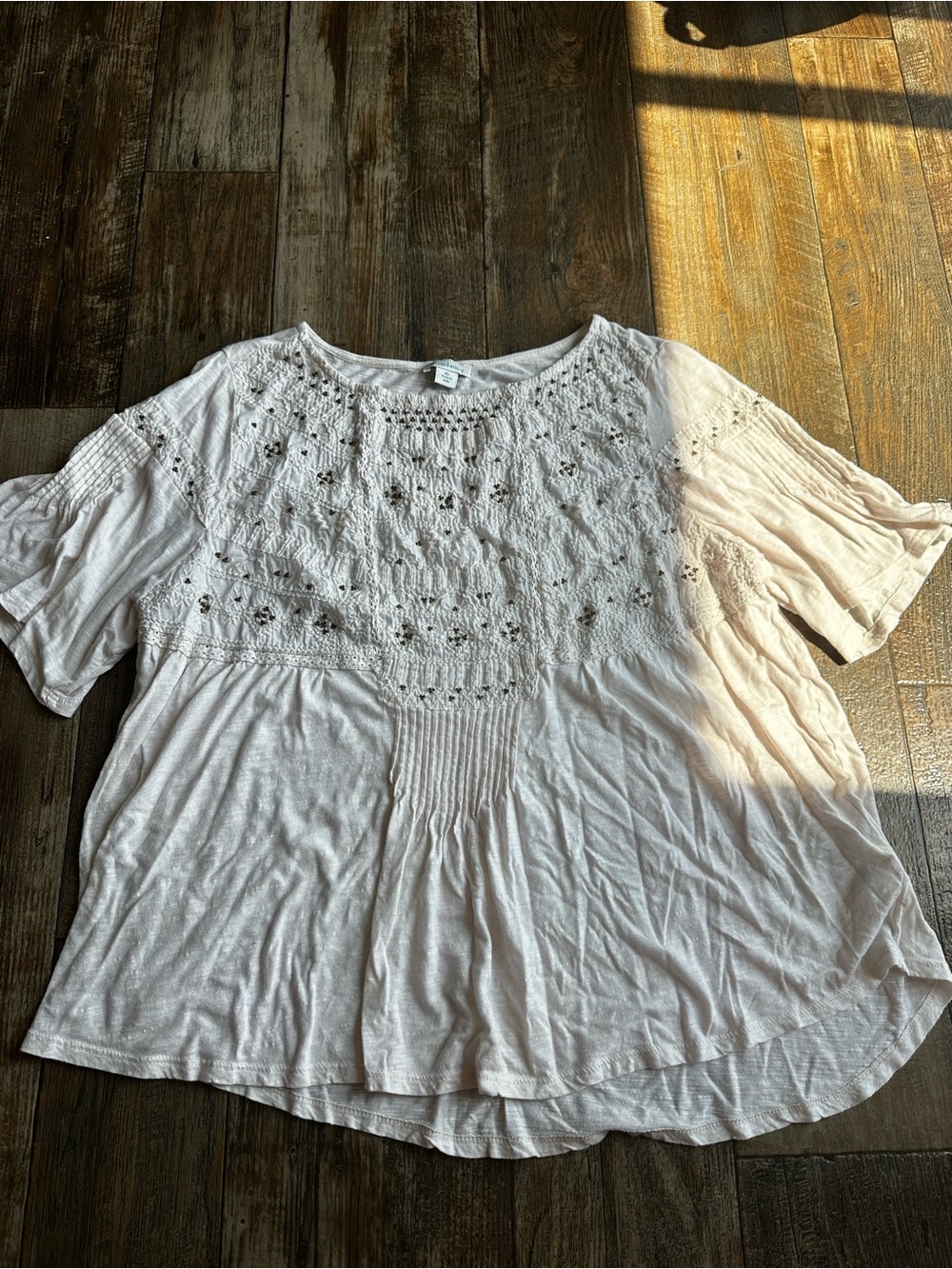 Sundance Beaded Lace Flowy Cottagecore Grandma Boho Cream Blouse Shirt Women XL